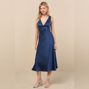 Incredible Love Navy Satin Cowl Back Midi Slip
Dress
Lulus